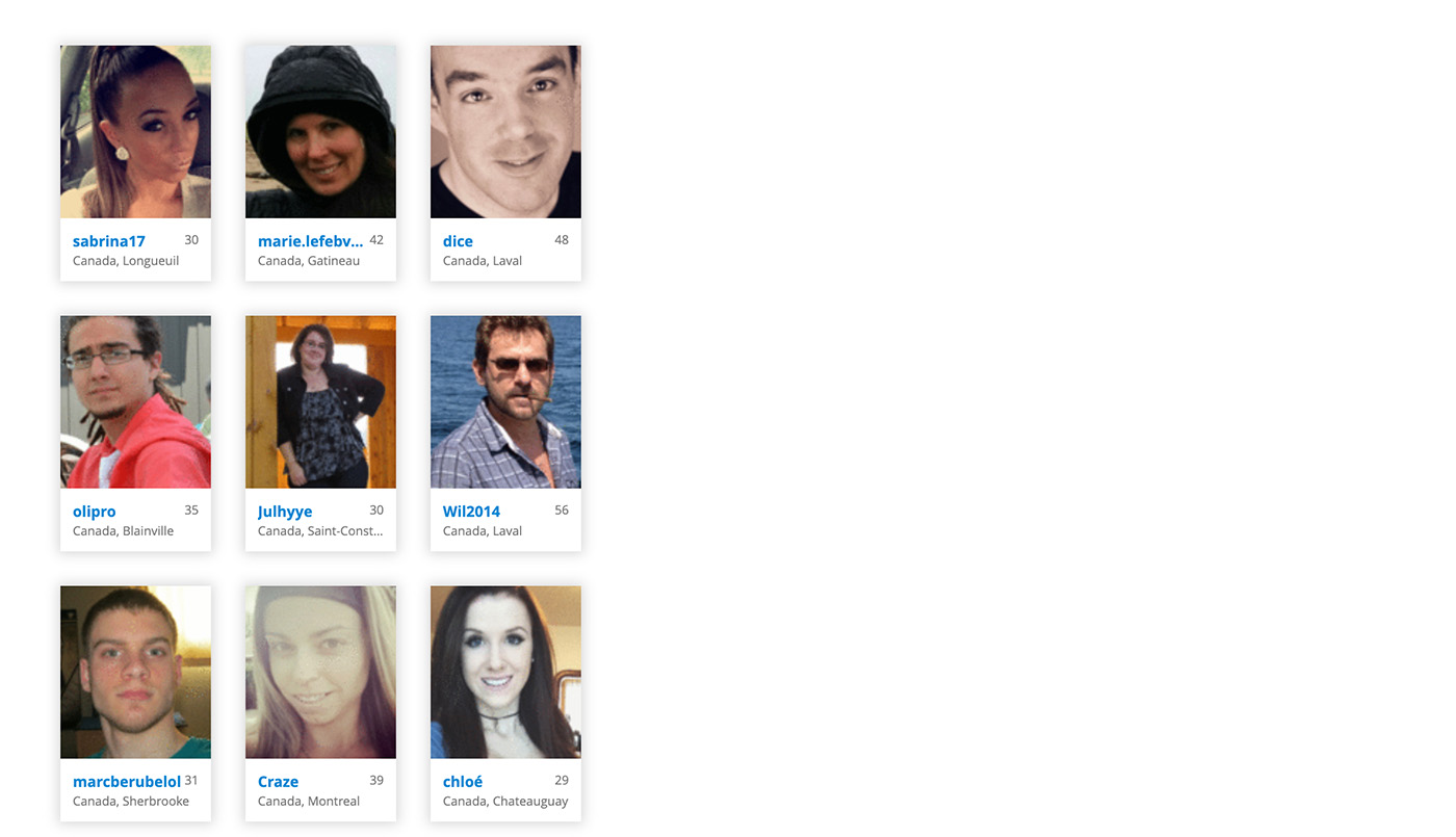 Interface de la plateforme Rencontre Québécoise