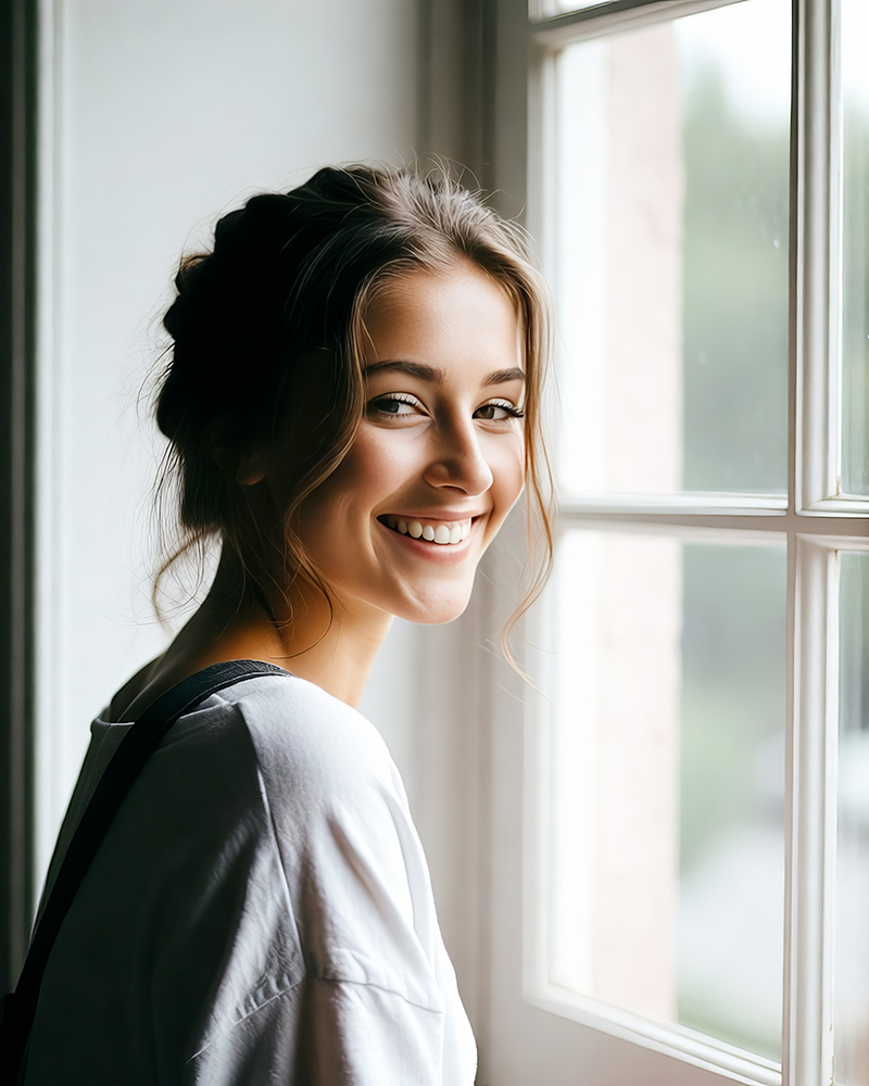 Femme regardant par la fenêtre - discrétion et confidentialité